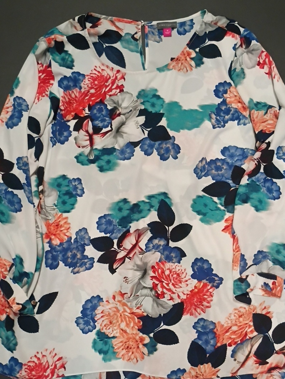 Vince Camuto Floral Long-Sleeve Top - White, Blue, Teal, Coral